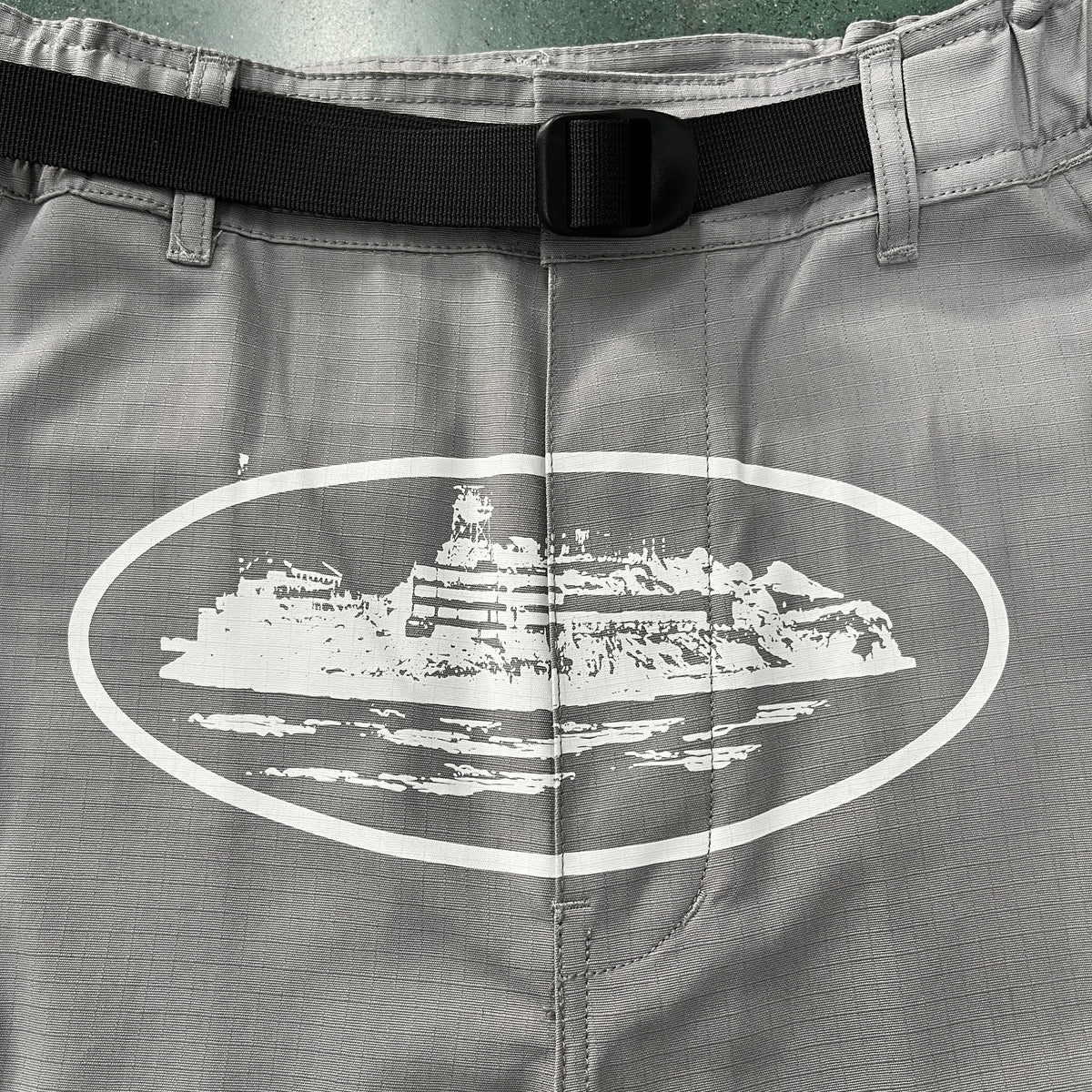 "alcatraz" cargo shorts grey