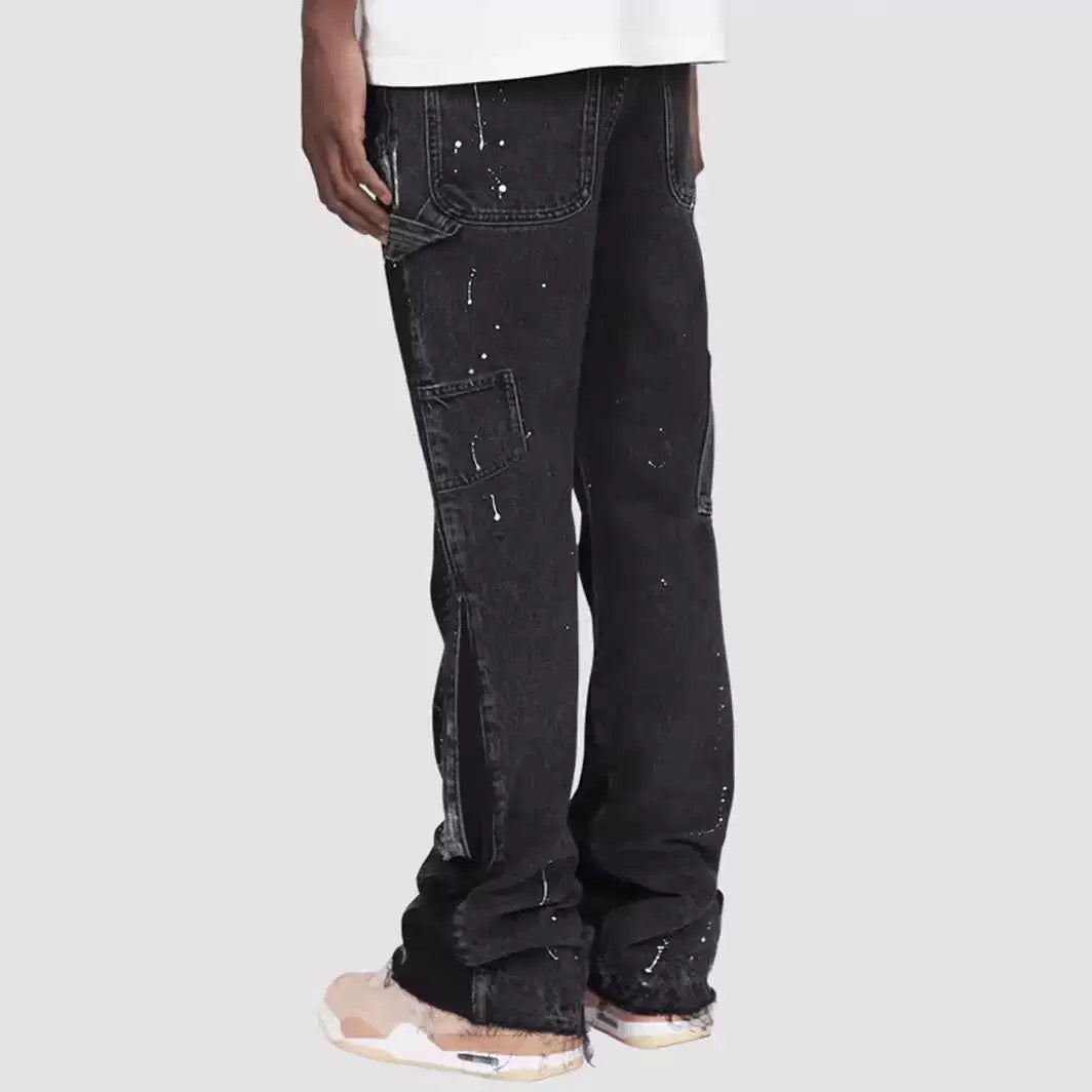 "Black Patch Flared Denim"